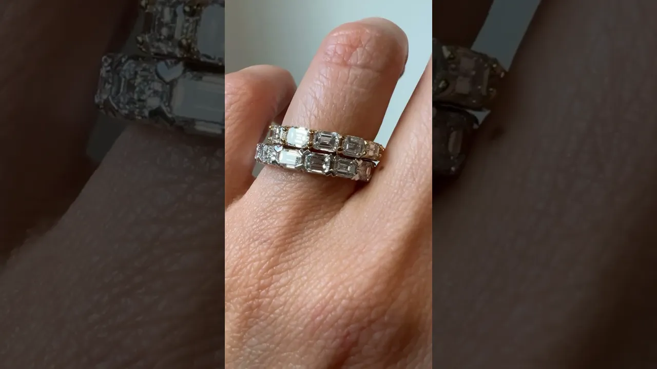 14K Gold Emerald Cut Three Quarter Way East West Eternity Modern Prong Set Lab Grown Diamond Wedding Band Ring