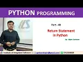 Part - 40 Return Statement in Python Hindi Language