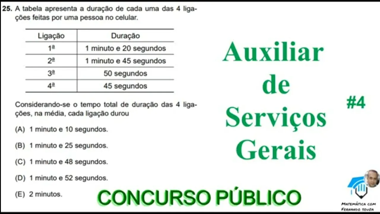 Auxiliar de Serviços Gerais - Questões de Concurso Público - Matemática -  aula 4