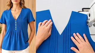 Very easy V neck design with pin tucks to kurti cutting and stitching, Sewing Tutorial and Technique