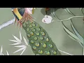 Lagu Chinoiserie hand painted wallpapers on green silk 18” W x 63” H