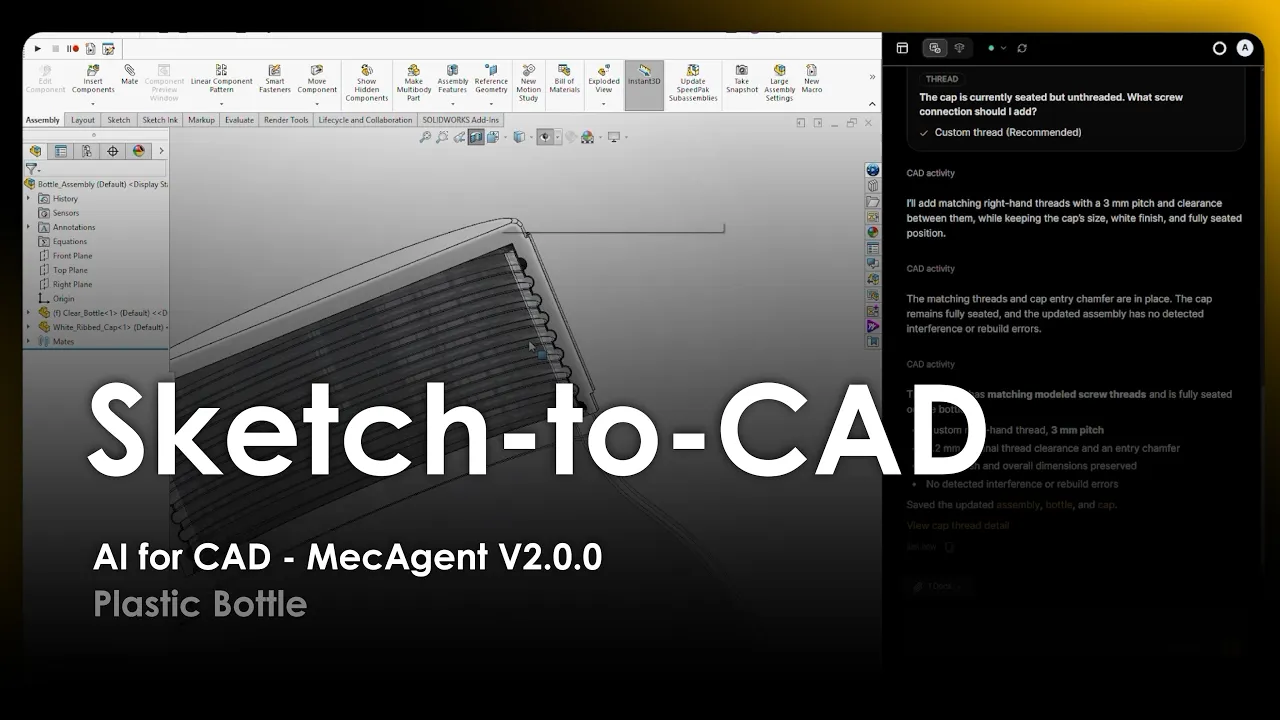 AI for CAD - Sketch-to-CAD - MecAgent 2.0.0 - Plastic Bottle - Demo