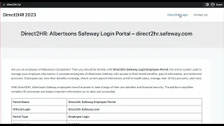 Direct2HR Albertsons Safeway Login Portal direct2hr safeway com Direct2hr fyi