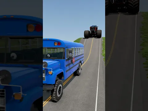 Monster Police Car & School Buses vs Giant Toy Hammer - BeamNG.Drive