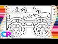 Monster Truck with Flame of Big Drawing