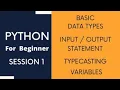 Python Tutorial For Beginners 1 - Data Types Statements Changing Data type Variables