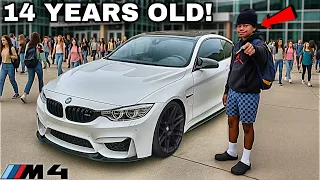 NERVOUS Letting a 14 Year Old Drive my Straight Piped BMW M4 F82 to HIGHSCHOOL LOUD EXHAUST