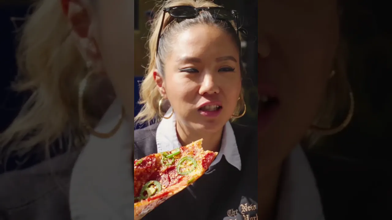 Esther Choi tries one of the most ICONIC pizza slices in NYC 