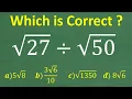 The square root of 27 divided by the square root of 50 Basic Algebra