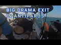 Dramatic Exit from Antiparos with 30Kts of Wind. The art of Mooring Line Management