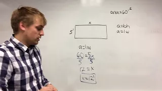 Finding the missing length on a rectangle when given the area