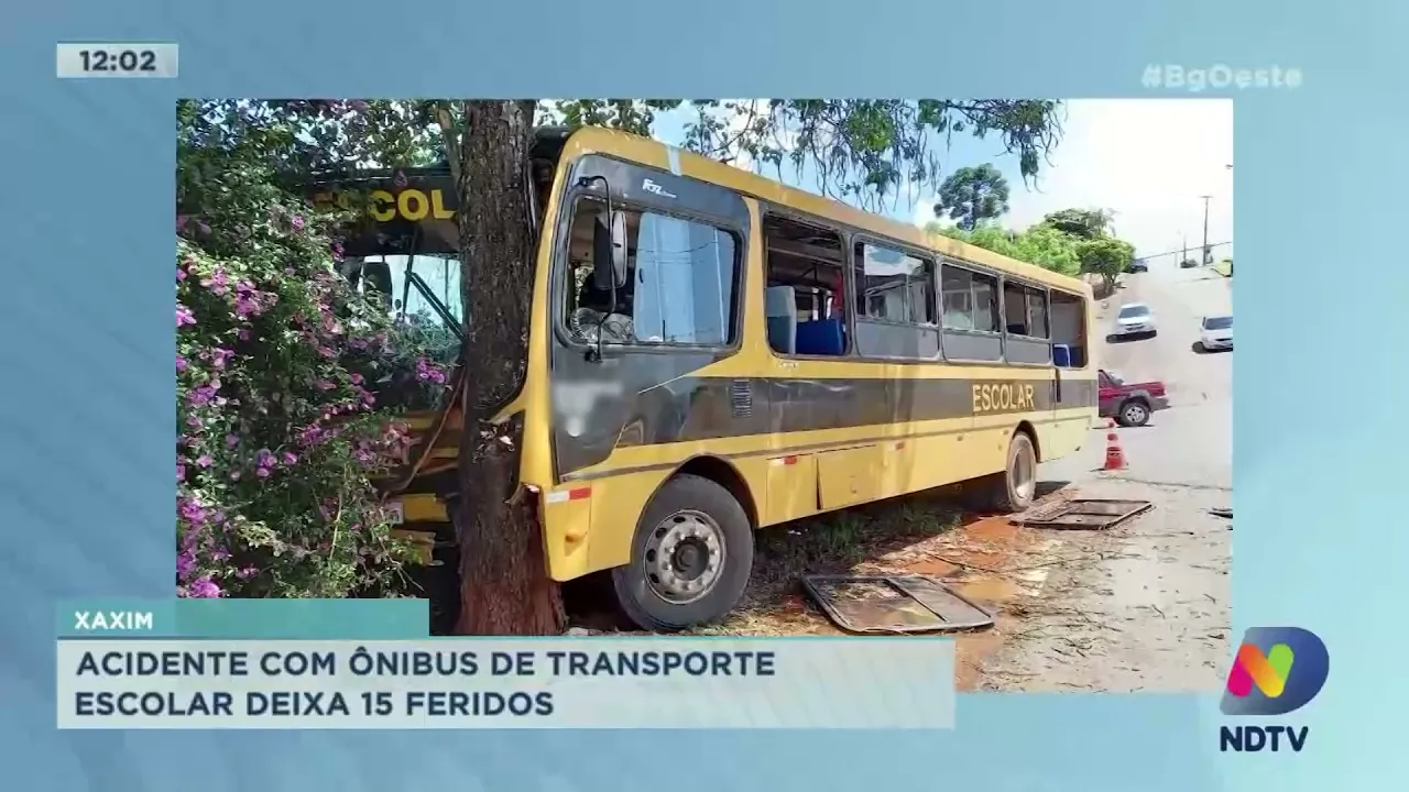 Acidente com ônibus de transporte escolar deixa 15 feridos em Xaxim
