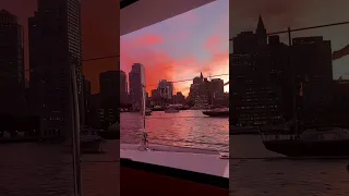 Sunset over downtown Boston⛵️🌅 #sailing #catamaran