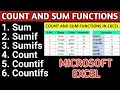 Microsoft Excel Sum Sumif Sumifs Count Countif Countifs Excel in Hindi