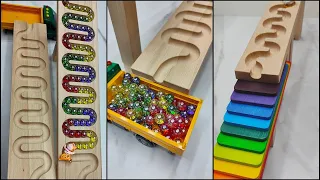 Oddly Satisfying Rolling Marbles on Wiggly Wooden Tracks | ASMR π #MarbleRun #ASMR