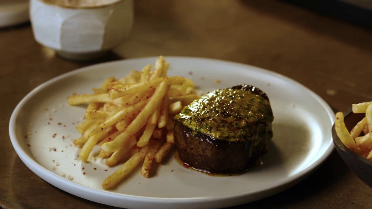 
          
          
          
            
            Westholme Wagyu Eye Fillet with Cafe de Paris Butter & Goose Fat Fries
          
        . 