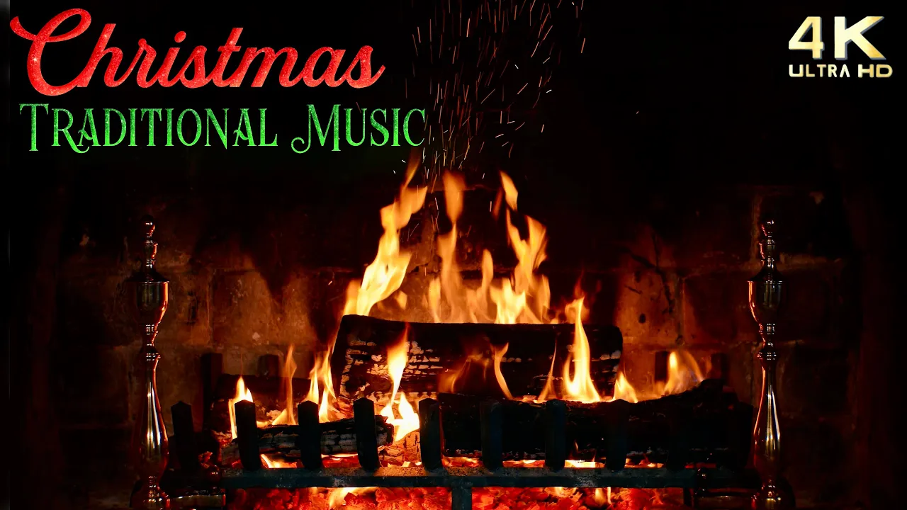 Christmas Fireplace & Traditional Instrumental Christmas Music Ambience - Classical Orchestra Fire