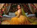 Lagu [4K AI Lookbook] AI Godin – Luxe mosterdkleurige Indiase bruid Lehenga Slaapkamer Fotoshoot 4K Kunst