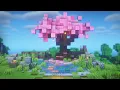 Minecraft How to Build a Cherry Blossom Tree and Koi Fish Pond Garden Relaxing Tutorial