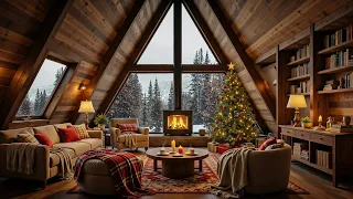 Peaceful Winter Cabin Ambience Warm Jazz Music Crackling Fireplace For Relaxing Holiday 