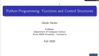 CSci 574 Machine Learning U01-1 Python Programming Functions and Control Structures