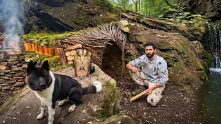3 DAYS solo survival; Catch and Cook, Primitive Fishing. Bushcraft Shelter Camping with My Dog