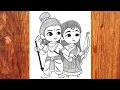 Cute Lord Ram Sita Drawing Easy Pencil Sketch for Beginners Ram Sita k chitra diwali drawing