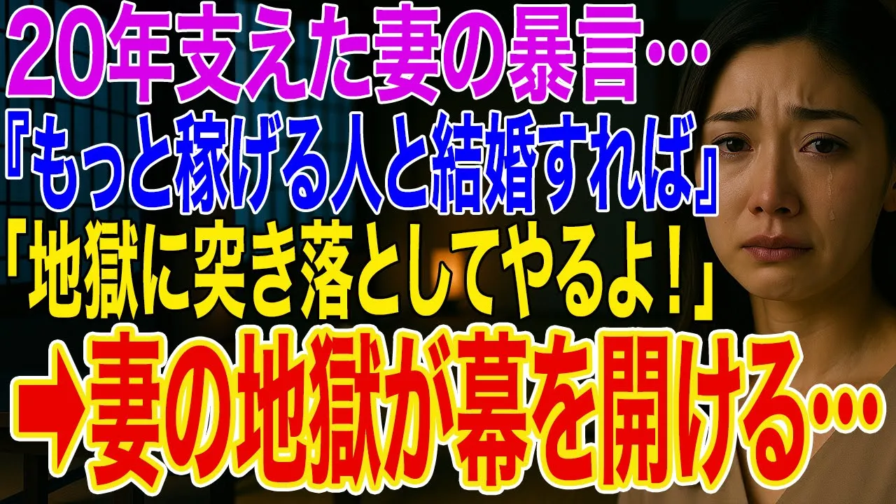 Outline Video 【修羅場】20年間黙々と家計を支えてきた俺、酔った妻の本音「もっと稼げる人と結婚すれば」俺「地獄に突き落としてやるよ」➡静かに進めてきた計画が動き出し...