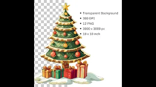 Vintage Christmas Tree Clipart 12 PNG File 300 DPI Christmas Tree Bundle For Commercial Use