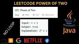 Download POWER OF TWO (LEETCODE 231) SOLUTION IN JAVA | POWER OF TWO | LEETCODE | PROBLEM SOLVING MP3