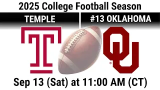 2025 Sep 13 Football Oklahoma OU Sooners vs Temple Owls 2025 College Football Season 20250913