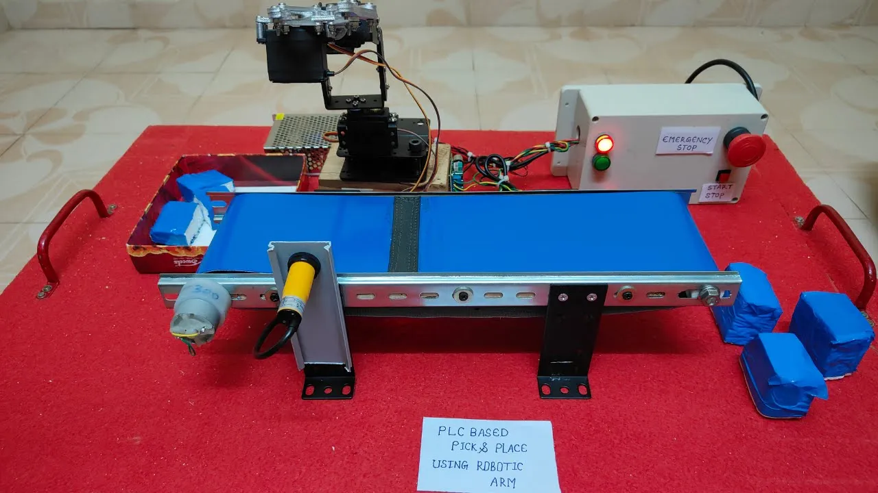 PLC Based Pick & Place Robotic Arm with Conveyor | Delta DVP14SS2 PLC Automation Project
