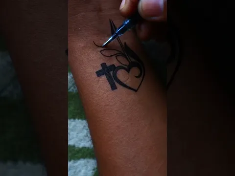 Beautiful "S" Letter Heart & Cross Tattoo Design ❤️✝️🌿 #tattoo #minimaltattoo