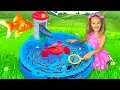 Lagu Sasha catches fish with fishing water toys