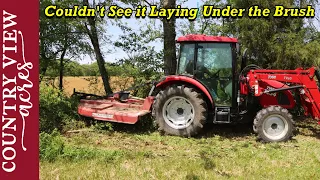 Clearing Trees and Brush for our new Pasture fence Close Call with the Bush Hog GoPro Destroyed