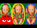 Full of 3 Rainbow BathTubs Candy with M M s Magic Slime Cutting