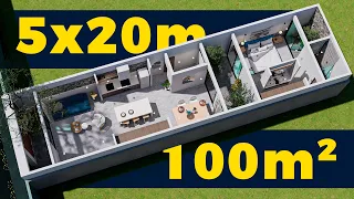 ASÍ APROVECHARÍA UN TERRENO DE 5x20 METROS 🏡 | Casa de 100m2