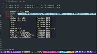 Vimscript Tutorial Dictionary merge 2 dictionaries