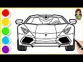 Coloring a Lamborghini Sports Car Easy Car Coloring for Kids Learn Colors Drawing Painting