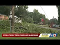 Storm topples tree on power lines in Arc ale North Carolina Creekside park area tree damage o