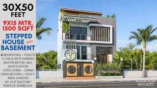 STEPPED MODERN HOUSE WITH BASEMENT PARKING - 5 BEDROOMS FLOOR PLAN 9 15 m LOT ID-247