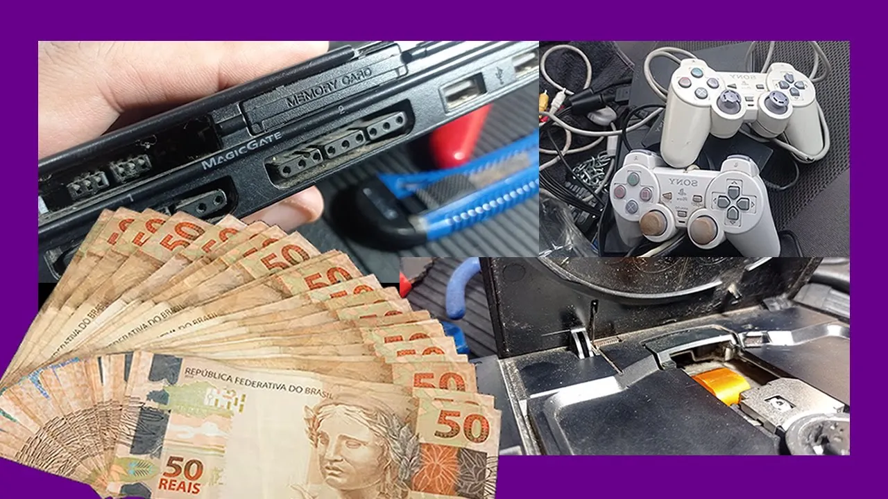 Caçada gamer - Um ps2 e dois controles originais de PSone/PS1, será que deu bom?