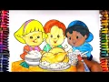 Thanksgiving Turkey with Children Coloring Page