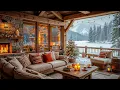 Relaxing Winter Balcony in Snowfall ❄ Warm Jazz Music with Fireplace Sound for Study, Work \u0026 Relax