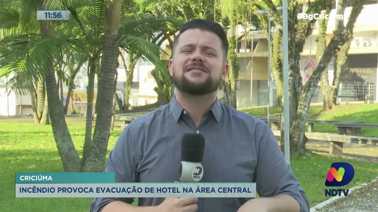 Incêndio provoca evacuação de hotel na área central de Criciúma