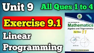 Exercise 9 1 unit 9 linear programming class 11 new mathematics book first year exercise 9 1