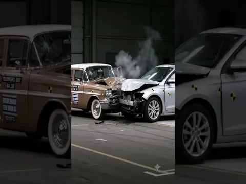 Crash test between a modern car and an older generation car