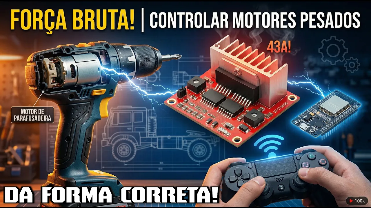 FORÇA BRUTA! Como Controlar Motores Pesados com Arduino, ESP32 e PS4 (Ponte H BTS7960)