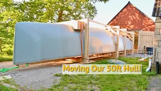 Lifting & Rolling Our 50ft Hull Out Of The Barn – Ep. 395 RAN Sailing