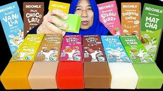 MUKBANG PUDING SUSU KOTAK INDOMILK || STRAWBERRY || PISANG || MATCHA || COKLAT || COFFEE || VANILLA